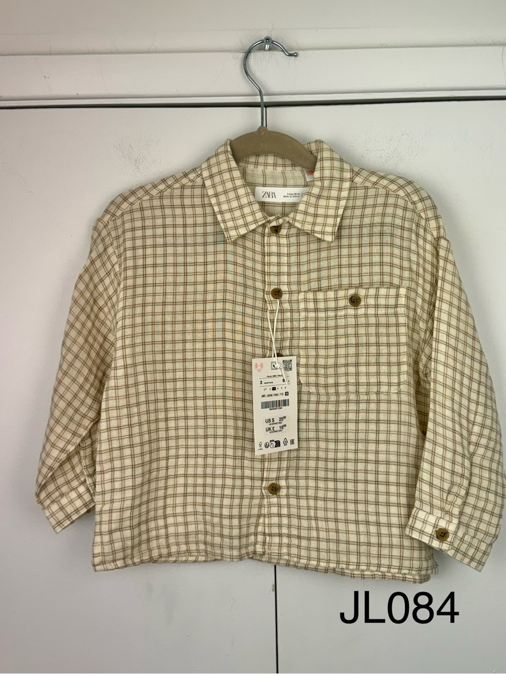 Zara Kids Beige & Tan Plaid Jean-Style Jacket